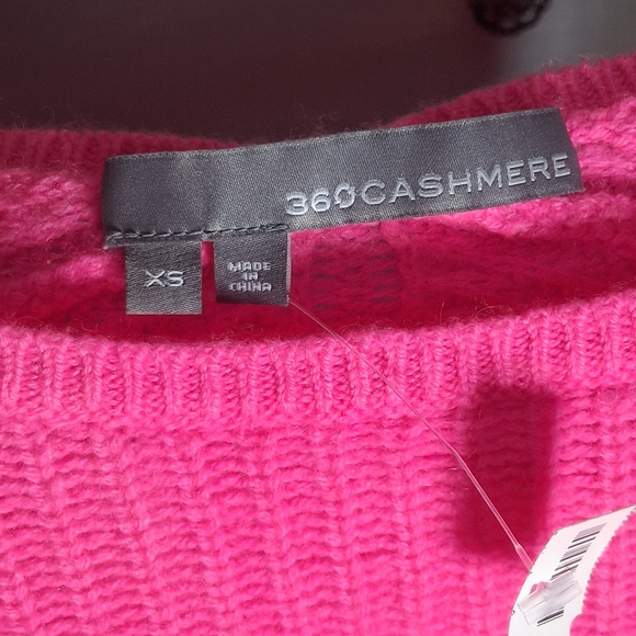 360 Cashmere XS Hot Neon Pink Cropped Chunky Knit Sweater Relaxed Boxy Luxury - Picture 4 of 9
